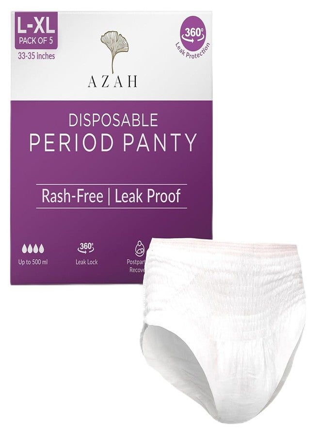 Azah Period Panty for Girls [L-XL, Pack of 5] | Leak Proof & Rash Free | Disposable Period Panty for Women Heavy Flow | 12 Hrs Protection | Super Absorbent 360° Coverage | All Night Protection - Image 1
